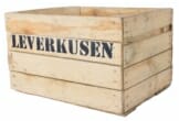 Apfelkiste aus Holz mit Leverkusen Aufrdruck