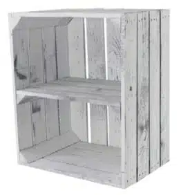 Holzkiste Regalkiste in Shabby White mit Mittelbrett quer