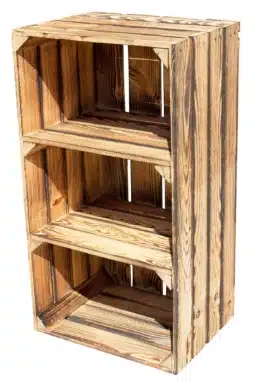 Holzkisten-Regal-Geflammt-Hochschrank-mit 2 Böden