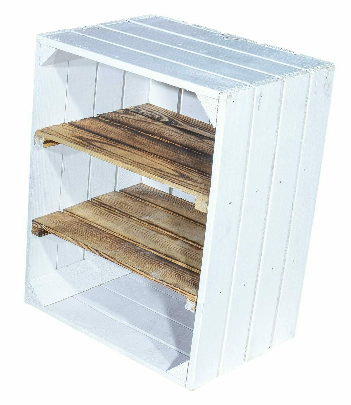 ᐅ Holzkiste in weiß mit 2 geflammten Mittelbrettern - 50x40x30cm