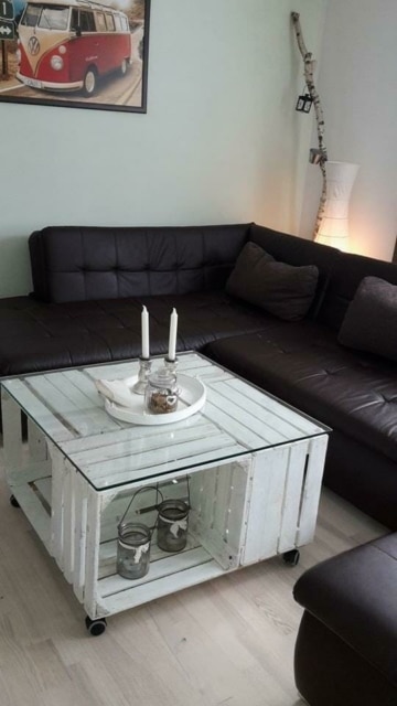 ᐅᐅ Weißer Obstkisten Tisch aus Apfelkisten | Deko Couchtisch